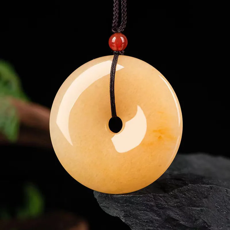 Mythstone Round Golden Silk Jade Peace Buckle Wealth Pendant Necklace - Image 7