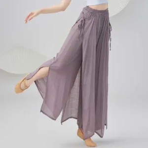 Mythstone Solid Color Loose Cotton Linen Wide Leg Pants For Yoga Classical Dance