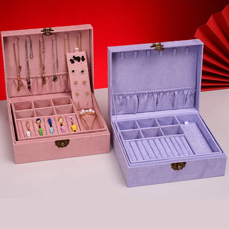 Mythstone Simple Design Jewelry Box Organizer Two-Layer Jewelry Storage Box Flannel Box With Lock - Image 19