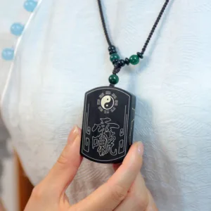 Mythstone 999 Sterling Silver Ebony Wood Red Sandalwood Yin Yang Bagua Balance Necklace Pendant