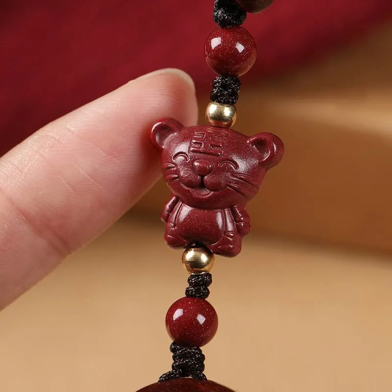 Mythstone Small Leaf Red Sandalwood Buddha Cinnabar Chinese Zodiac Amulet Protection Key Chain - Image 16
