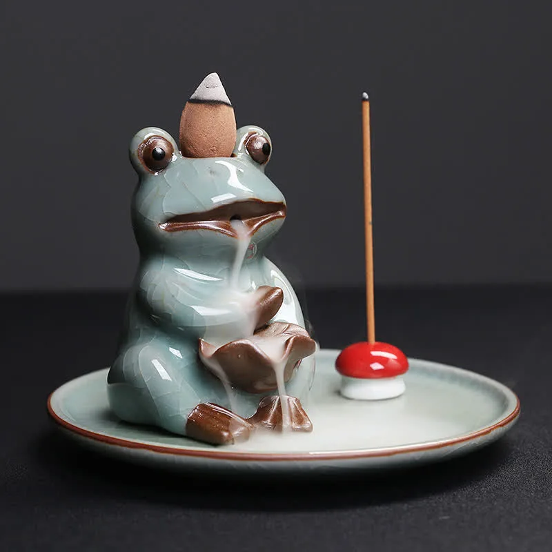 Mythstone Meditation Frog Ceramic Lotus Healing Incense Burner - Image 2