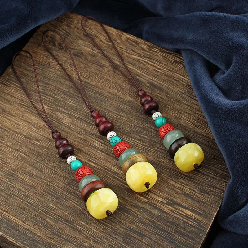 Mythstone Green Sandalwood Ebony Wood Gourd Seven Layer Pagoda Positive Phone Hanging Decoration - Image 2