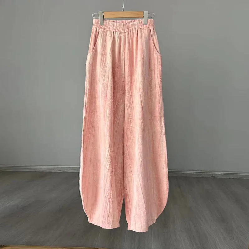 Mythstone Ramie Cotton Linen Pants Tie-dye Design Trousers Loose Zen Yoga Women's Pants with Pockets - Image 32