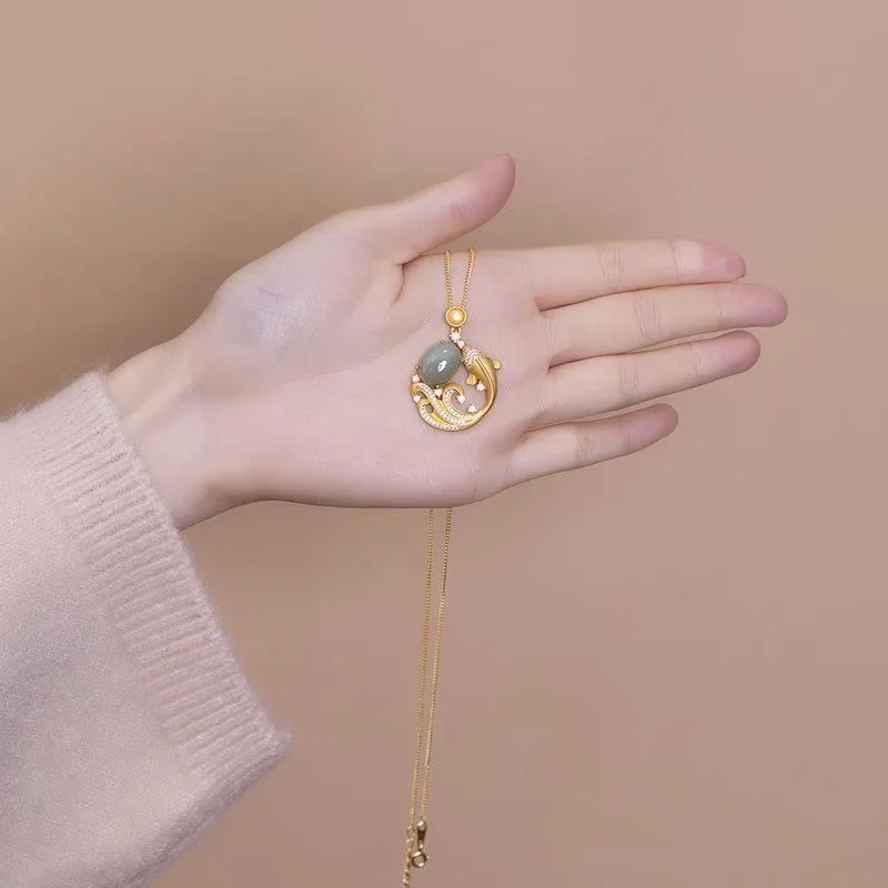 Mythstone - Cyan Jade Koi Fish Healing Calm Necklace Pendant - Image 4