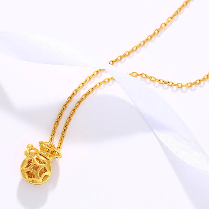 24K Gold Plated Fu Character Fortune Money Bag Necklace Pendant - Image 3