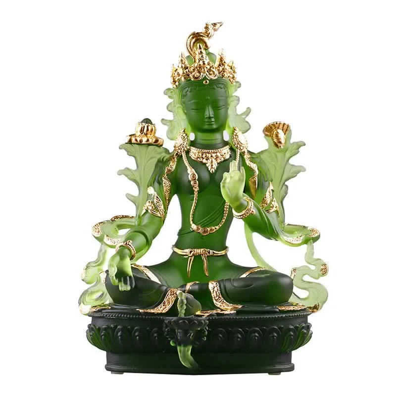 Mythstone Bodhisattva Green Tara Handmade Liuli Crystal Art Piece Protection Home Office Statue Decoration - Image 20
