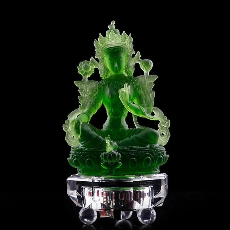 Mythstone Bodhisattva Green Tara Handmade Liuli Crystal Art Piece Protection Home Office Statue Decoration - Image 13