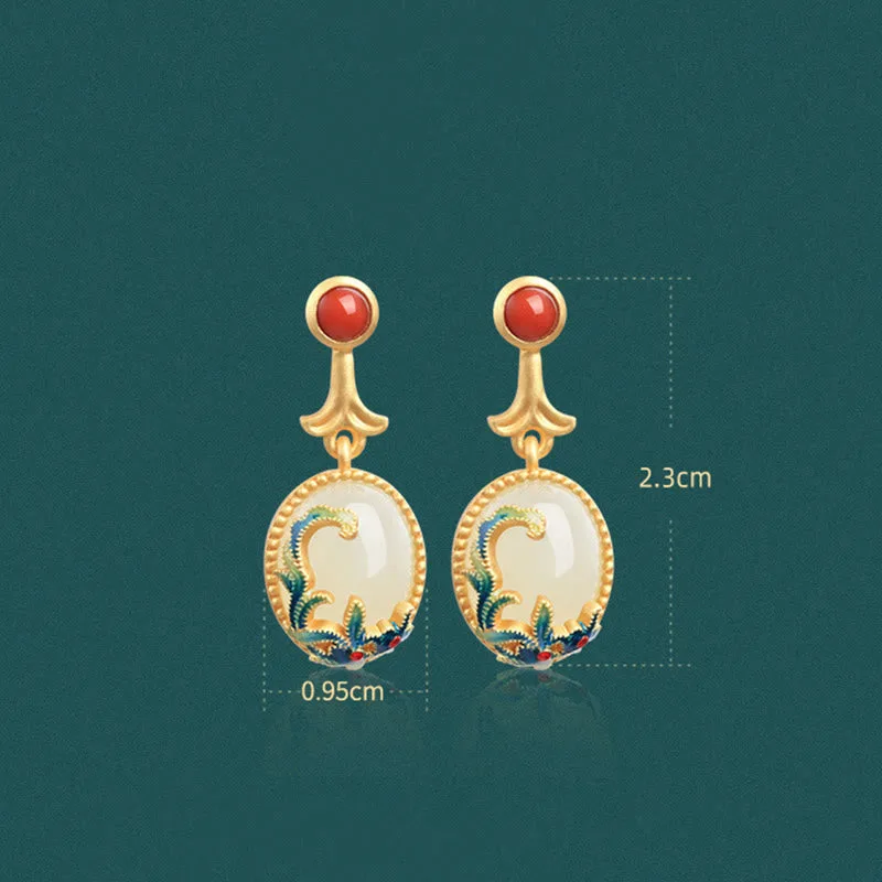 Mythstone Vintage Jade Red Agate Abundance Copper Drop Earrings - Image 9