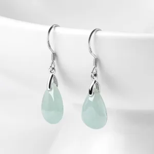 Mythstone 925 Sterling Silver Jade Water Drop Pattern Luck Prosperity Dangle Earrings