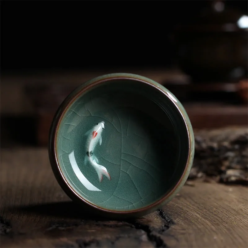 Mythstone Colorful Koi Fish Ceramic Teacup Kung Fu Tea Cup Bowl - Image 14