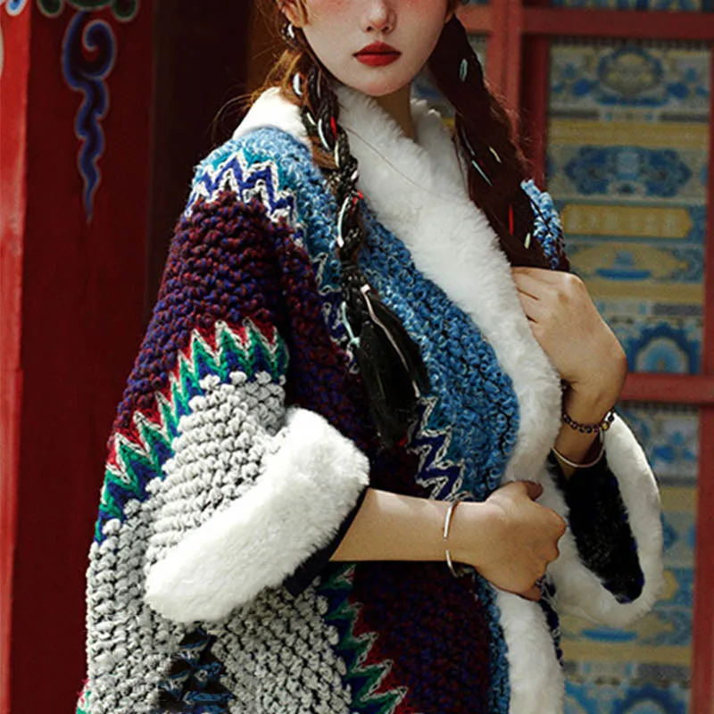 Mythstone Tibetan Multicolored Striped Shawl Winter Cozy Travel Scarf Wrap - Image 37