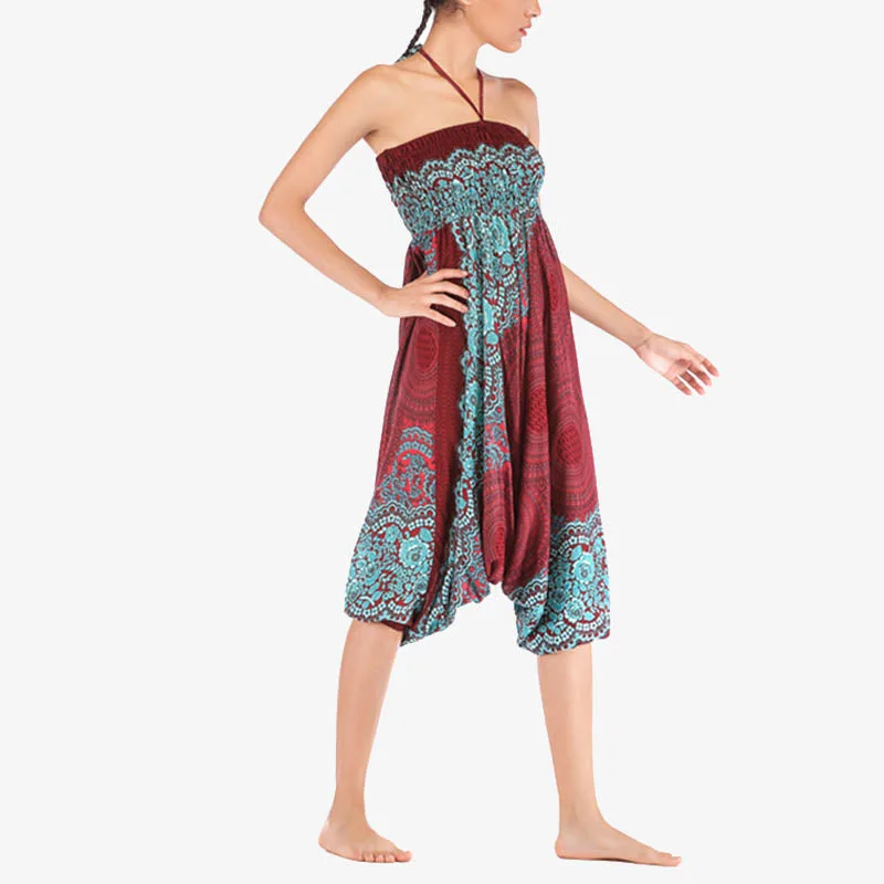 Mythstone Two Style Wear Round Geometric Pattern Loose Smocked Harem Trousers Jumpsuit High Waist Women's Yoga Pants - Image 10