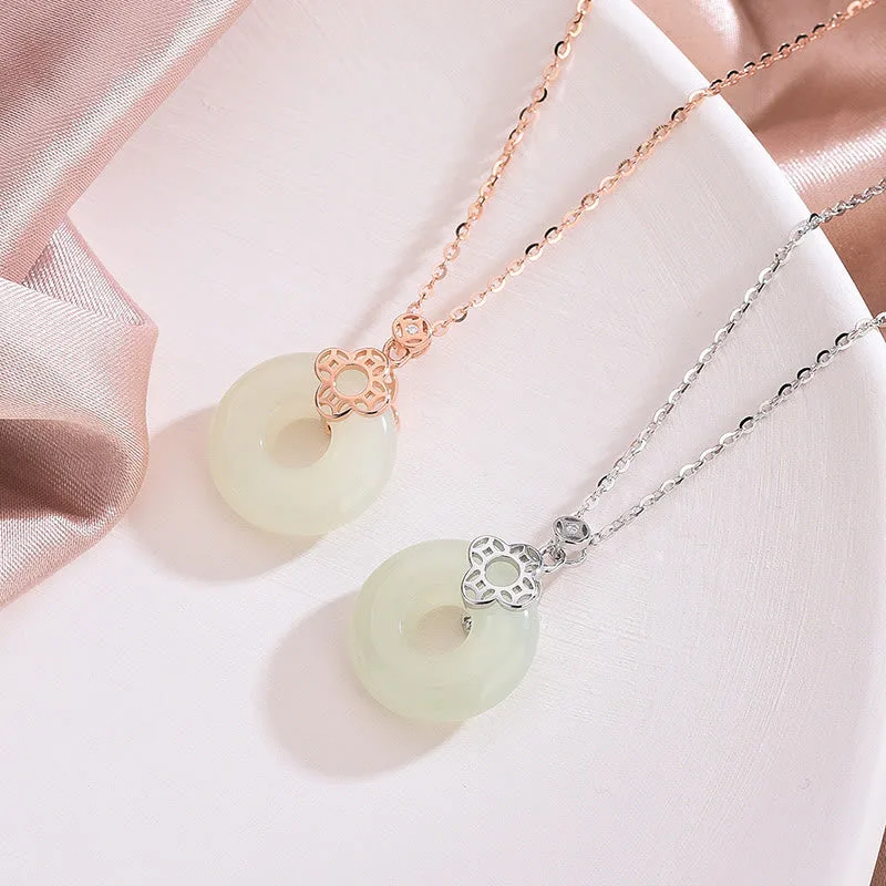 Mythstone 925 Sterling Silver Natural Hetian White Jade Chalcedony Coin Peace Buckle Luck Necklace Pendant - Image 4