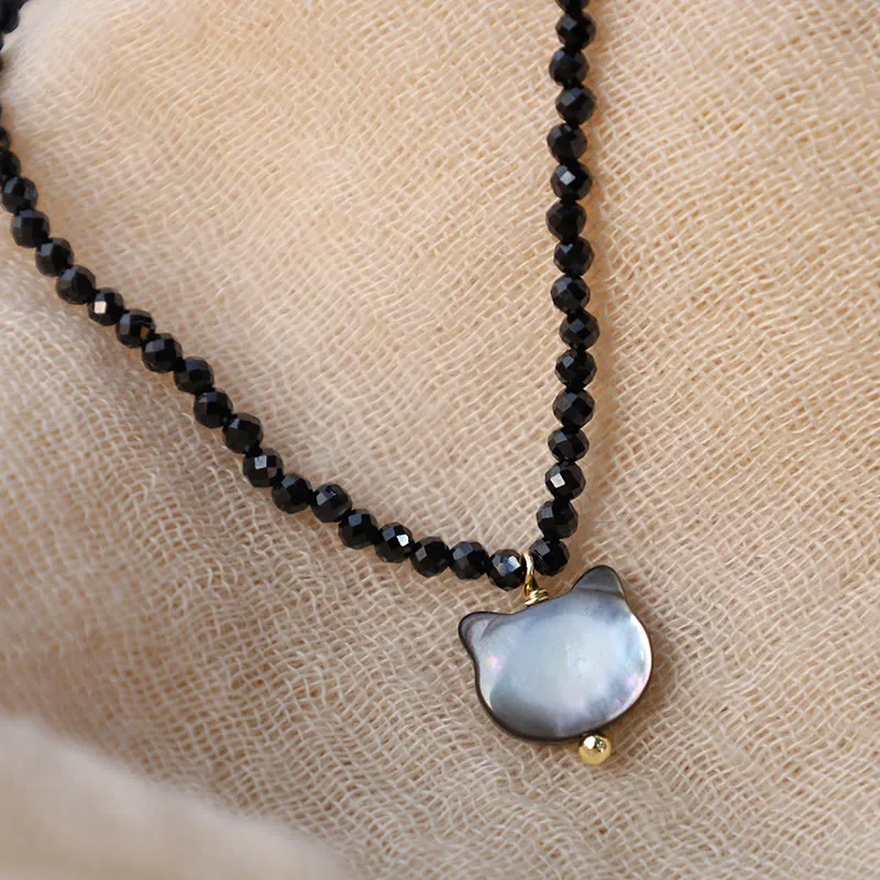 Mythstone Black Spinel Cute Cat Motivate Choker Necklace - Image 6