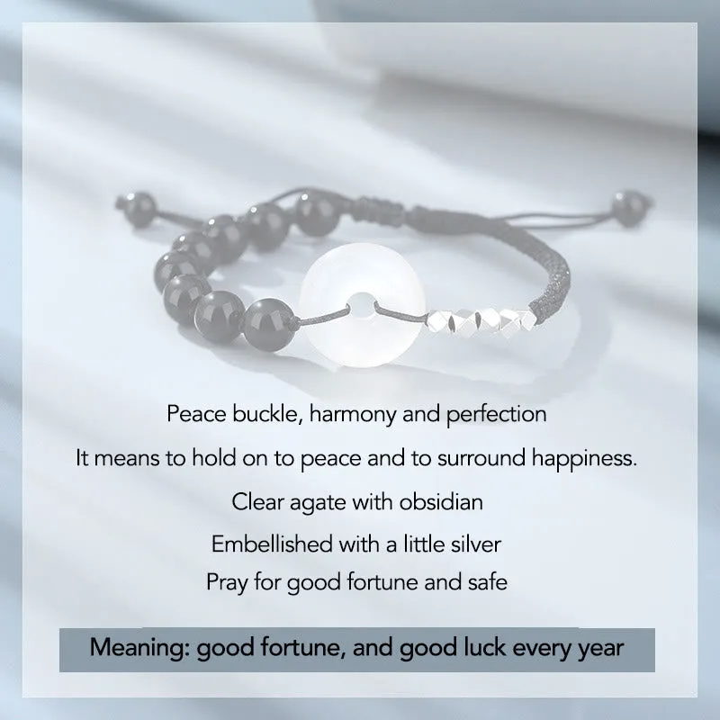 Mythstone 925 Sterling Silver Black Obsidian Agate Peace Buckle Strength Bracelet - Image 3