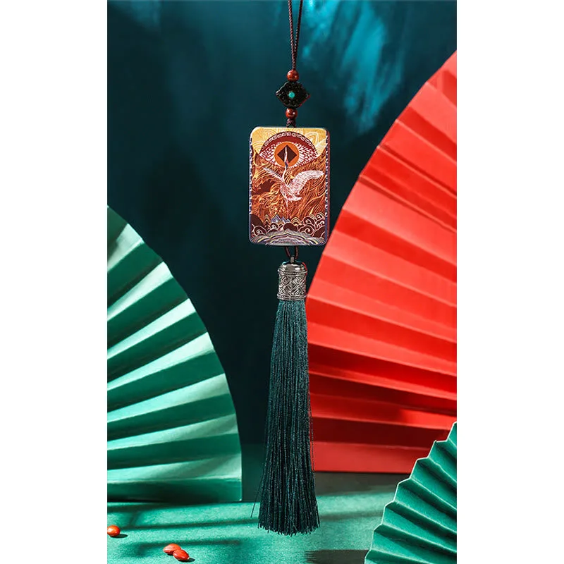 Mythstone Vintage Handmade Auspicious Crane Ebony Wood Balance Tassel Car Hanging Decoration - Image 6