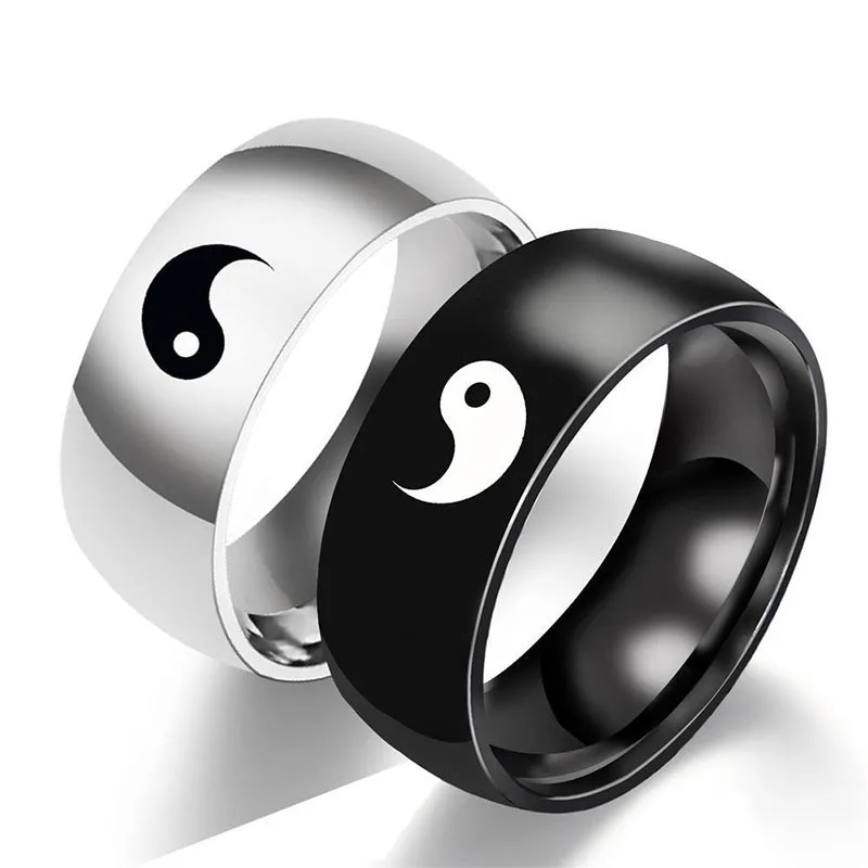 Mythstone Yin Yang Balance Titanium Steel Couple Ring - Image 4