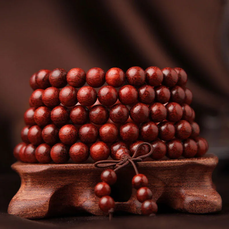 Mythstone Tibetan Small Leaf Red Sandalwood 108 Beads Mala Meditation Bracelet - Image 3