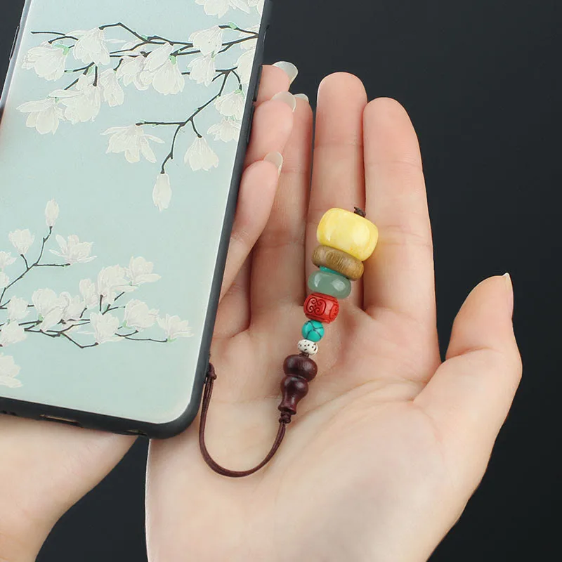 Mythstone Green Sandalwood Ebony Wood Gourd Seven Layer Pagoda Positive Phone Hanging Decoration - Image 5