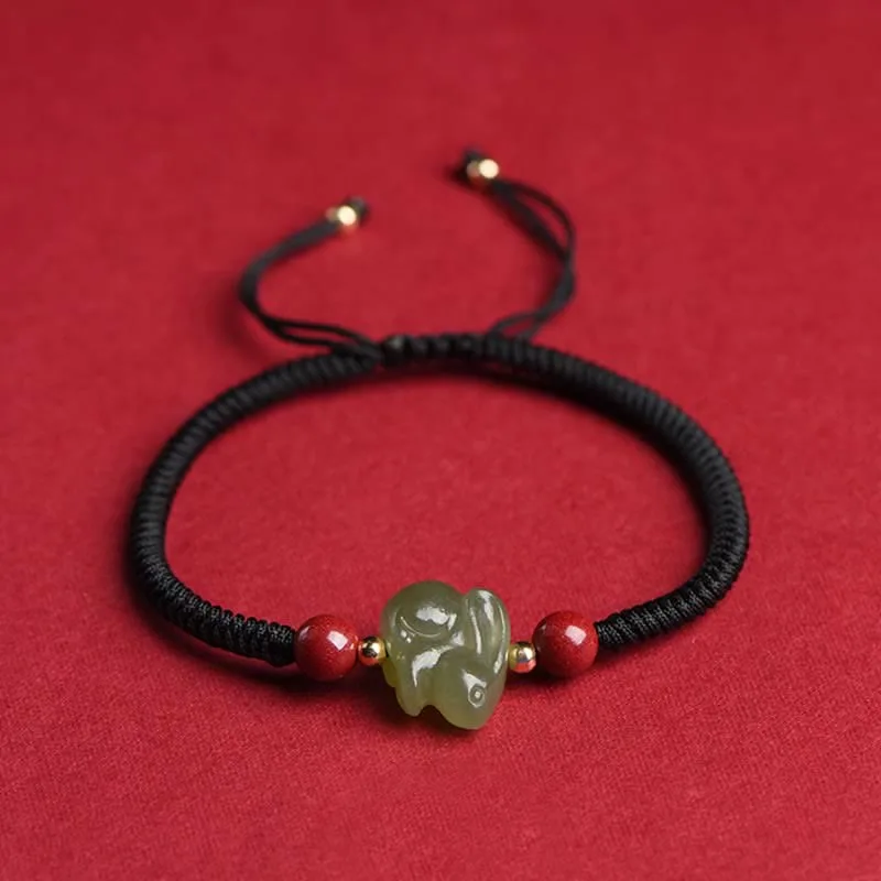 Year of the Rabbit Hetian Jade Bunny Cinnabar Beaded Abundance String Bracelet - Image 10