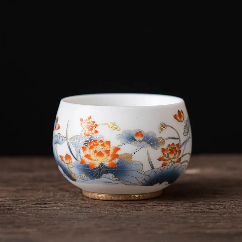 Mythstone Phoenix Dragon Lotus Deer Ancient Building Koi Fish Ceramic Teacup Kung Fu Tea Cups - Image 9