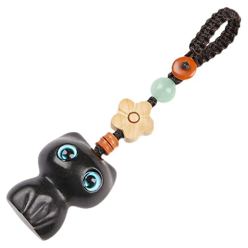 Mythstone Mini Small Leaf Red Sandalwood Ebony Wood Lucky Cat Lovely Kitty Peace Key Chain Phone Hanging Decoration - Image 9