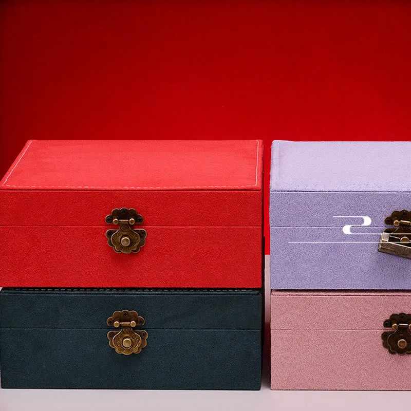 Mythstone Simple Design Jewelry Box Organizer Two-Layer Jewelry Storage Box Flannel Box With Lock - Image 26