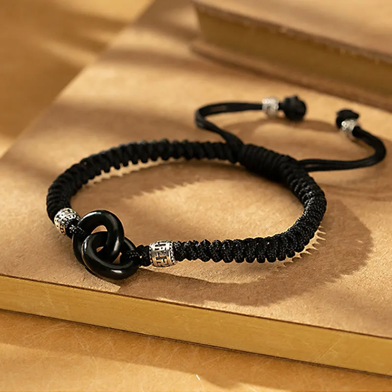 Mythstone 925 Sterling Silver Natural Hetian Black Jade Double Peace Buckle Swastika Symbol Luck Bracelet - Image 5