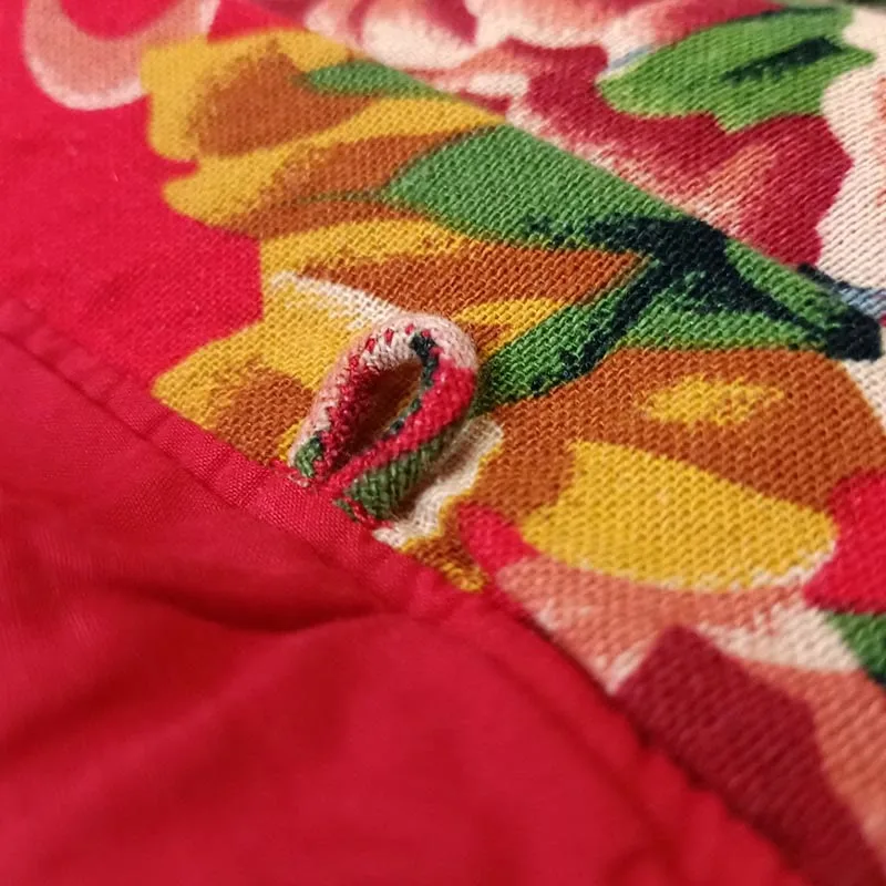 Mythstone Ethnic Style Northeast Red Flower Peony Print Cotton Linen Lace Up Jacket - Image 13