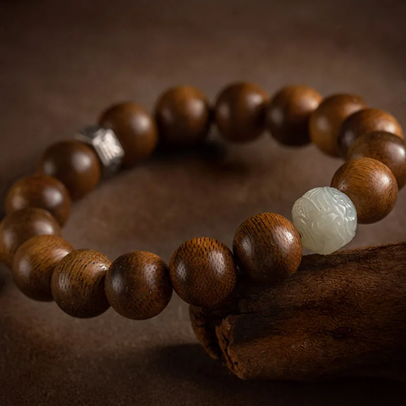 Mythstone Chinese Zodiac Natal Buddha Kalimantan Agarwood Jade 925 Sterling Silver Bracelet - Image 27