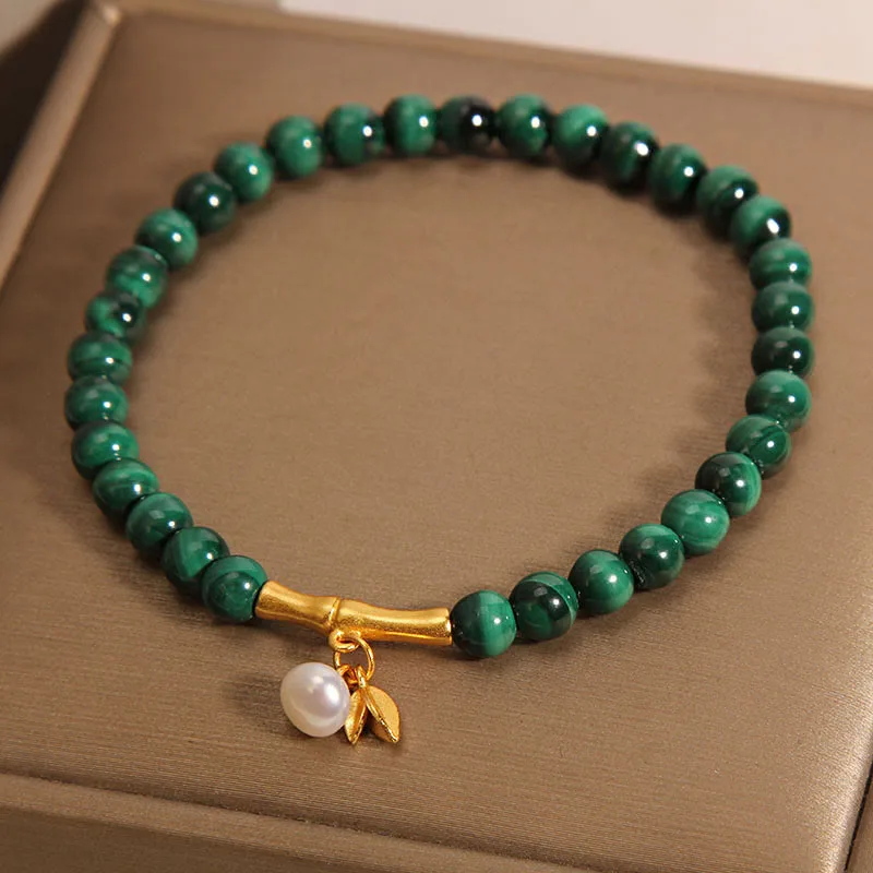 Mythstone Natural Malachite Pearl Lucky Bamboo Anti-Anxiety Bracelet - Image 3