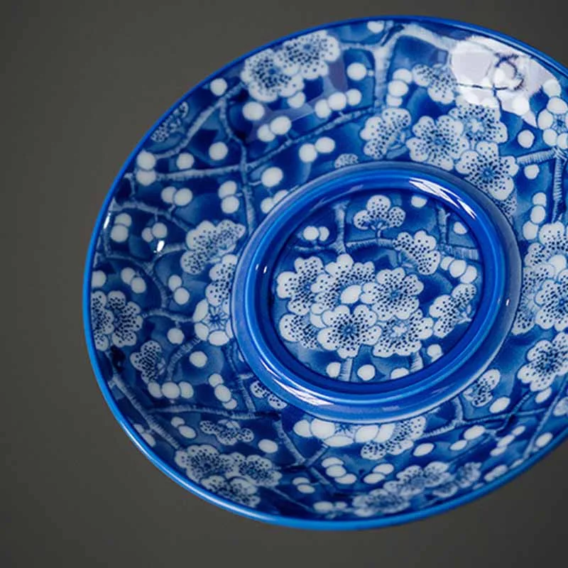 Mythstone Plum Blossom Blue And White Porcelain Ceramic Gaiwan Sancai Teacup Kung Fu Tea Cup And Saucer With Lid 185ml - Image 9