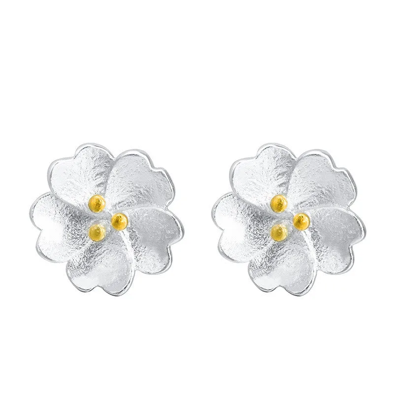 Mythstone 925 Sterling Silver Cherry Blossoms Floral Calm Stud Earrings - Image 9