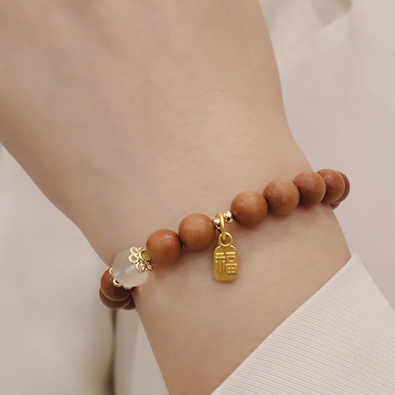 Mythstone Sandalwood Cat's Eye Fu Character Charm Protection Bracelet - Image 5