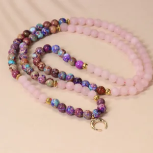 Mythstone 108-Bead Miano Real Pink Crystal Mala Healing Bracelet