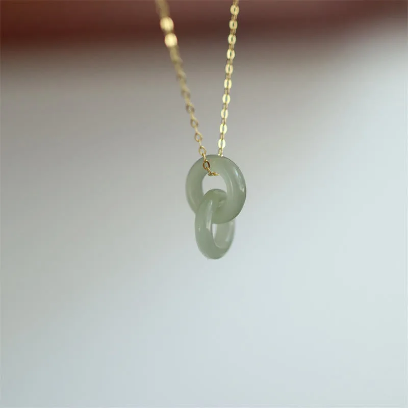 Mythstone 925 Sterling Silver Natural Double Peace Buckle Hetain Jade Luck Necklace Pendant - Image 7