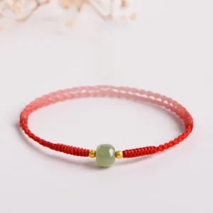 Mythstone Handmade Jade Lucky Bead Prosperity Braided Bracelet