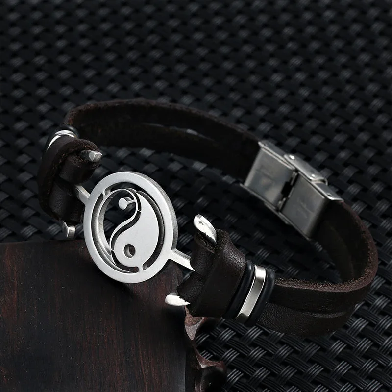 Mythstone Vintage Yin Yang Leather Protection Bracelet - Image 2