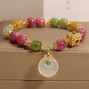 Mythstone Colorful Tourmaline Peace Buckle Charm Wisdom Bracelet
