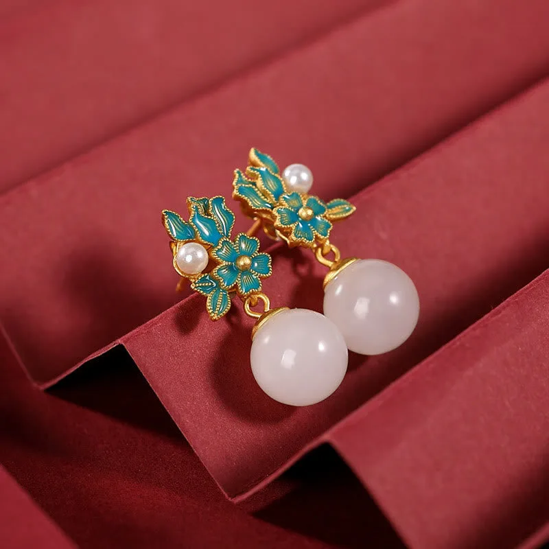 Mythstone White Jade 925 Sterling Silver Pearl Flower Blessing Necklace Pendant Ring Earrings - Image 15