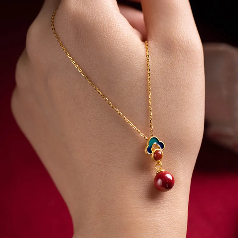 Mythstone 925 Sterling Silver Plated Gold Cinnabar Red Agate Blessing Necklace Pendant Earrings Ring Set - Image 4