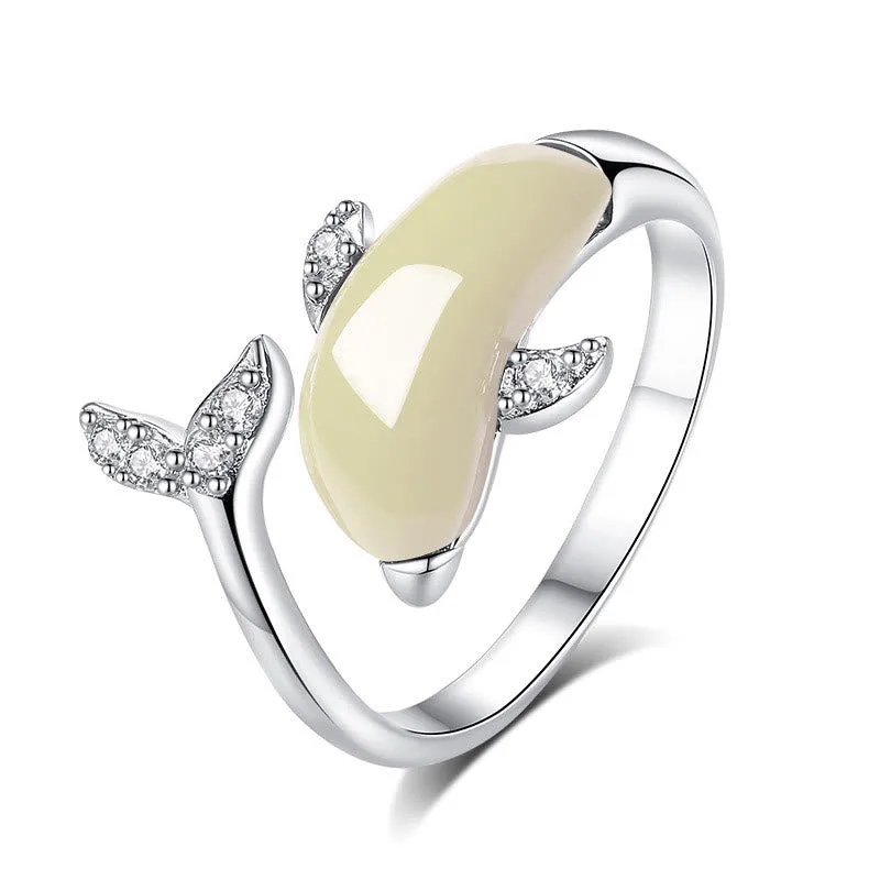 Mythstone 925 Sterling Silver Cute Dolphin Hetian Jade Red Agate Luck Necklace Pendant Ring Earrings Set - Image 8