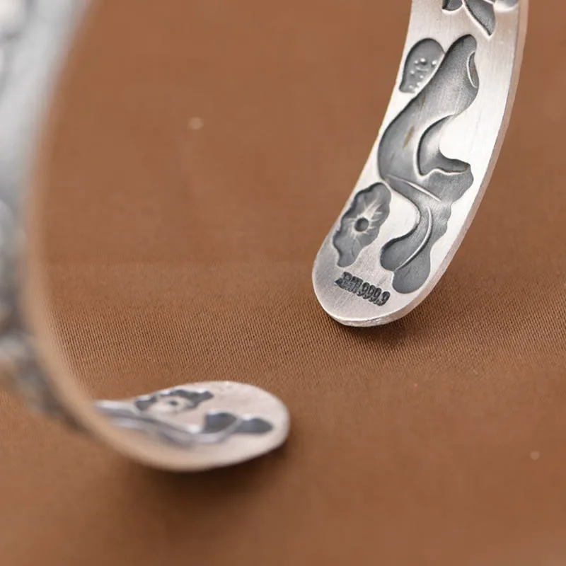 Mythstone - 999 Sterling Silver Luck Koi Fish Lotus Wealth Bracelet Bangle - Image 11