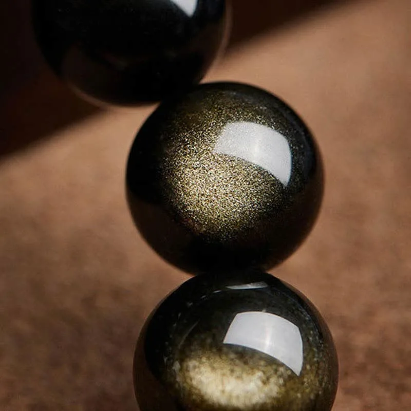 Mythstone Gold Sheen Obsidian PiXiu Cinnabar Om Mani Padme Hum Protection Bracelet - Image 16