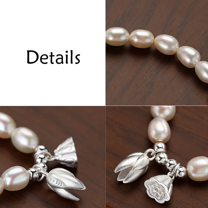 Mythstone 999 Sterling Silver Lotus Flower Pod Natural Pearl Healing Bracelet - Image 8