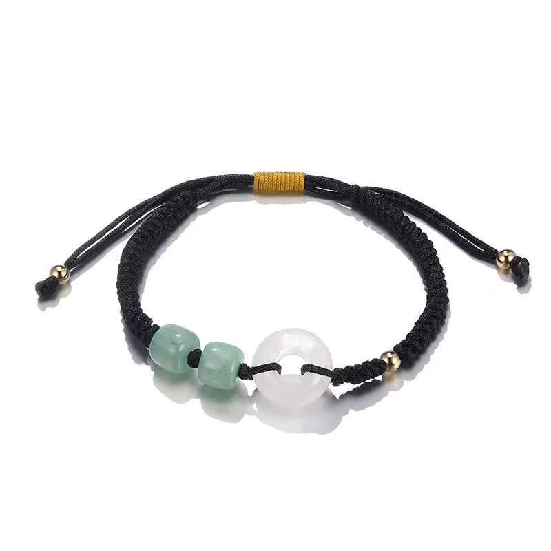 Mythstone 2Pcs Green Aventurine White Jade Peace Buckle Luck Braided Couple Bracelet - Image 6