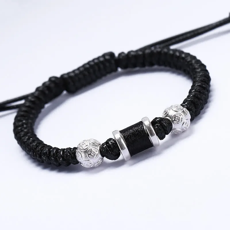 Mythstone 999 Sterling Silver Copper Coin Bead Copper Balance Braided String Bracelet - Image 5