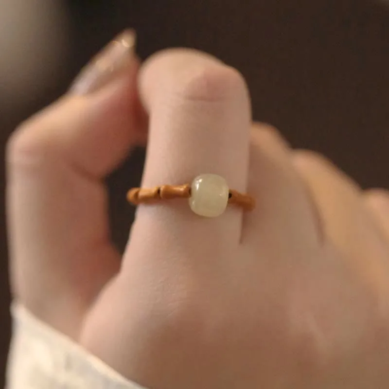Mythstone Hetian Jade Beaded Bamboo Prosperity Luck Ring - Image 4