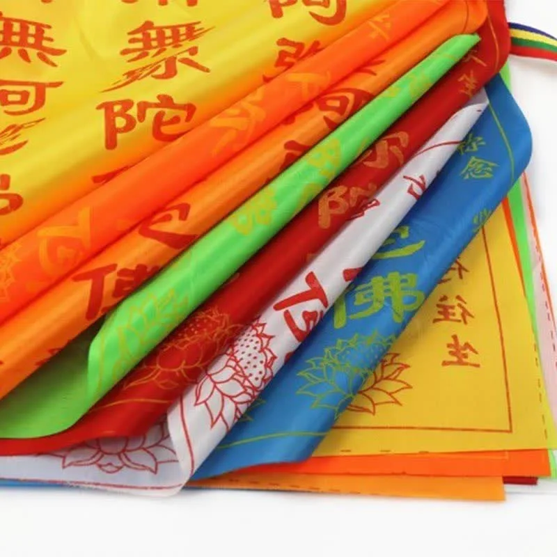 Mythstone Tibetan 7 Colors Windhorse Letter Auspicious Lotus Outdoor 21 Pcs Prayer Flag - Image 15